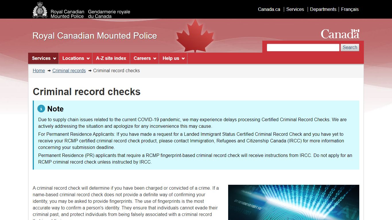 Criminal record checks | Royal Canadian Mounted Police