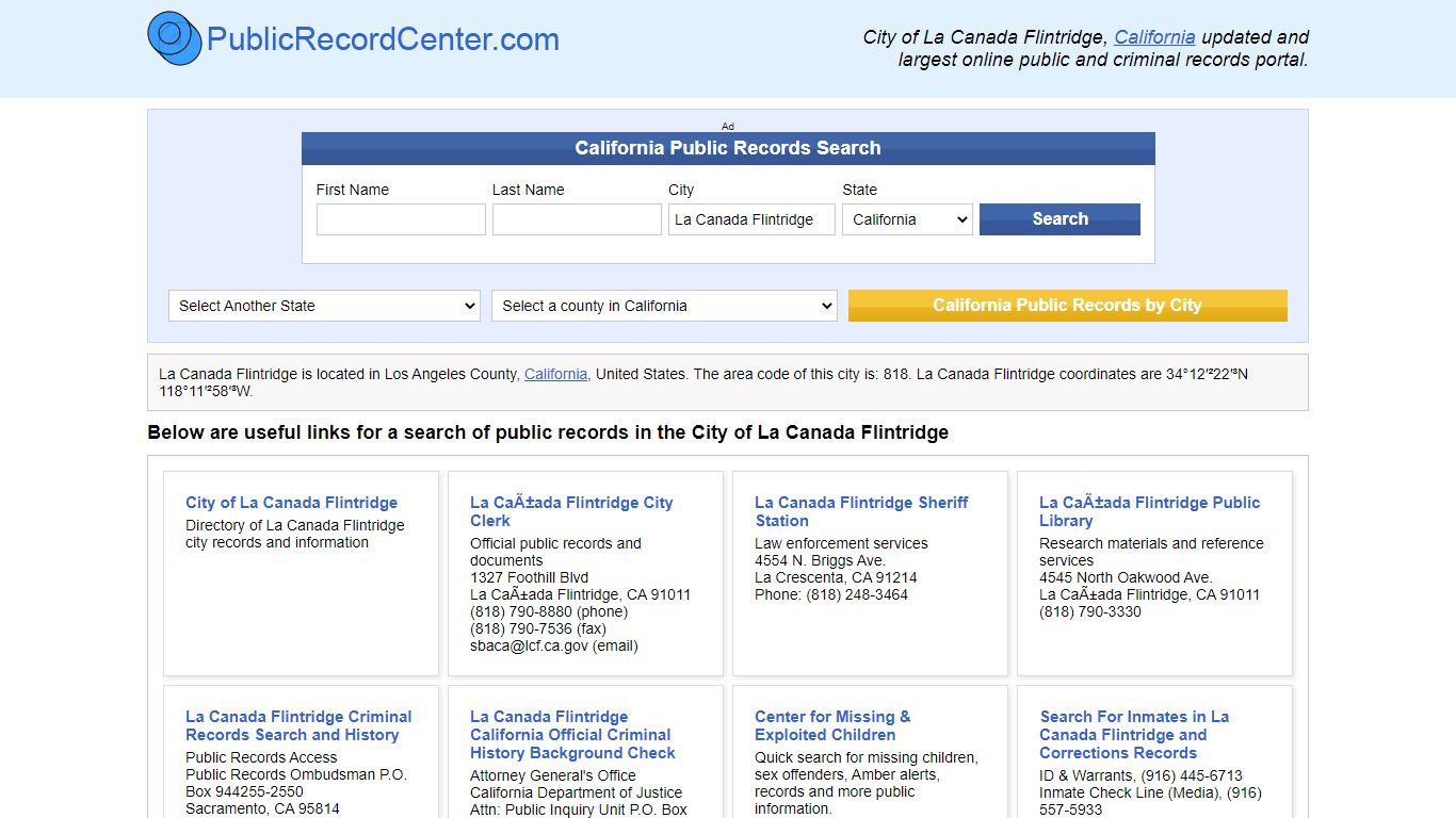 La Canada Flintridge, California Public Records and ...